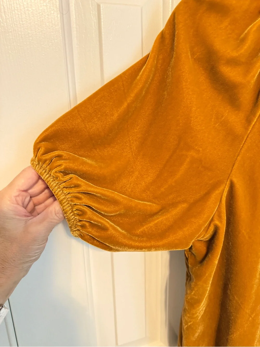 Old Navy Velvet Split-Neck Puff Sleeve Top - Mustard